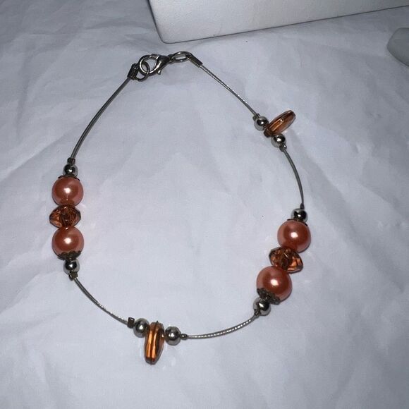 Vintage Silver Tone Wire and‎ Bead Bracelet - Picture 1 of 7